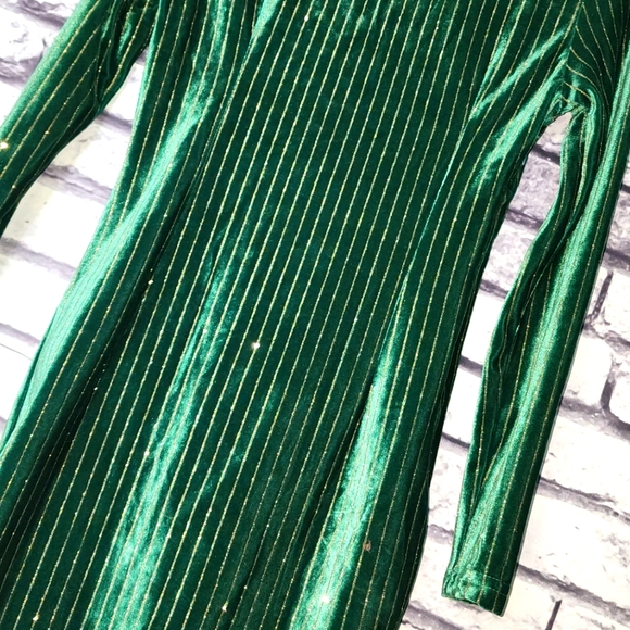 Green Velvet Gold Striped Long Sleeve Mini Dress - XS - Picture 2 of 10